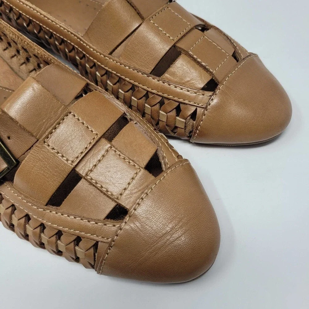 [SOLD]Bass Shoes Womens 11 Brown Leather Flats Woven Casual Hayden Fawn Loafer - Picture 8 of 10